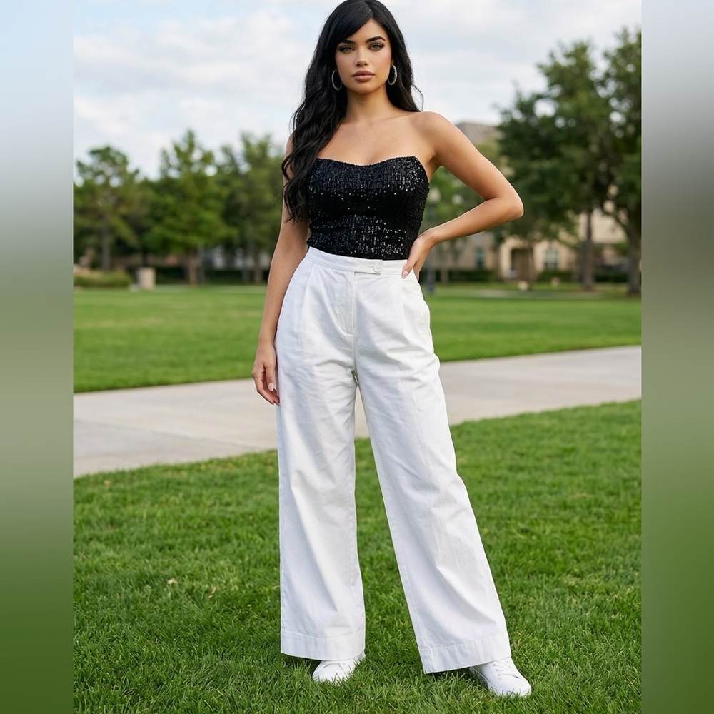 Wide Leg White Women’s Pants - Classic High-Waist